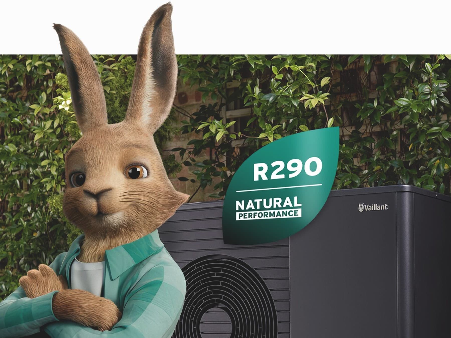 Vaillant-haas met logo voor natuurlijke koudemiddelen voor een aroTHERM plus-warmtepomp