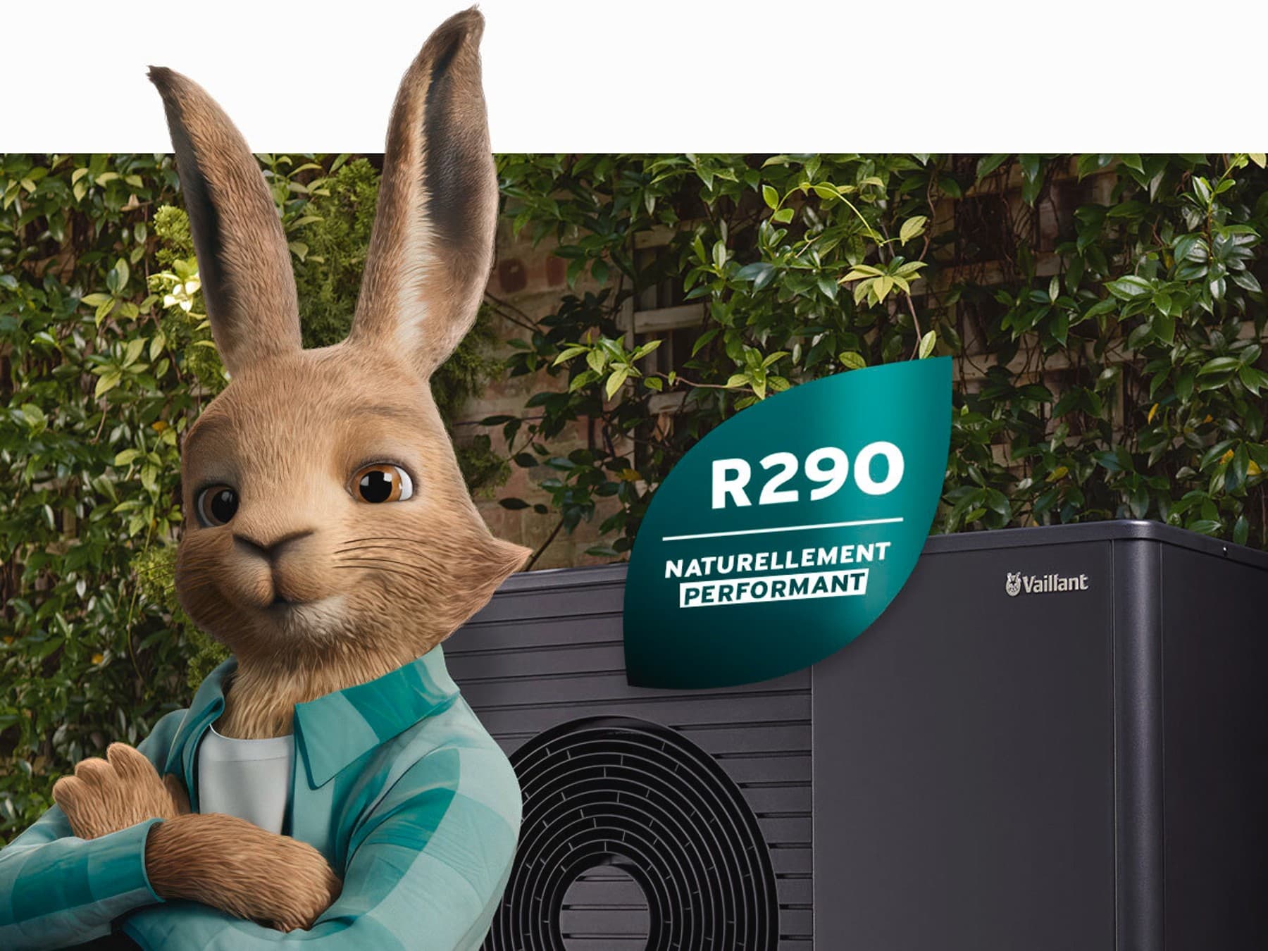 Vaillant-haas met logo voor natuurlijke koudemiddelen voor een aroTHERM plus-warmtepomp