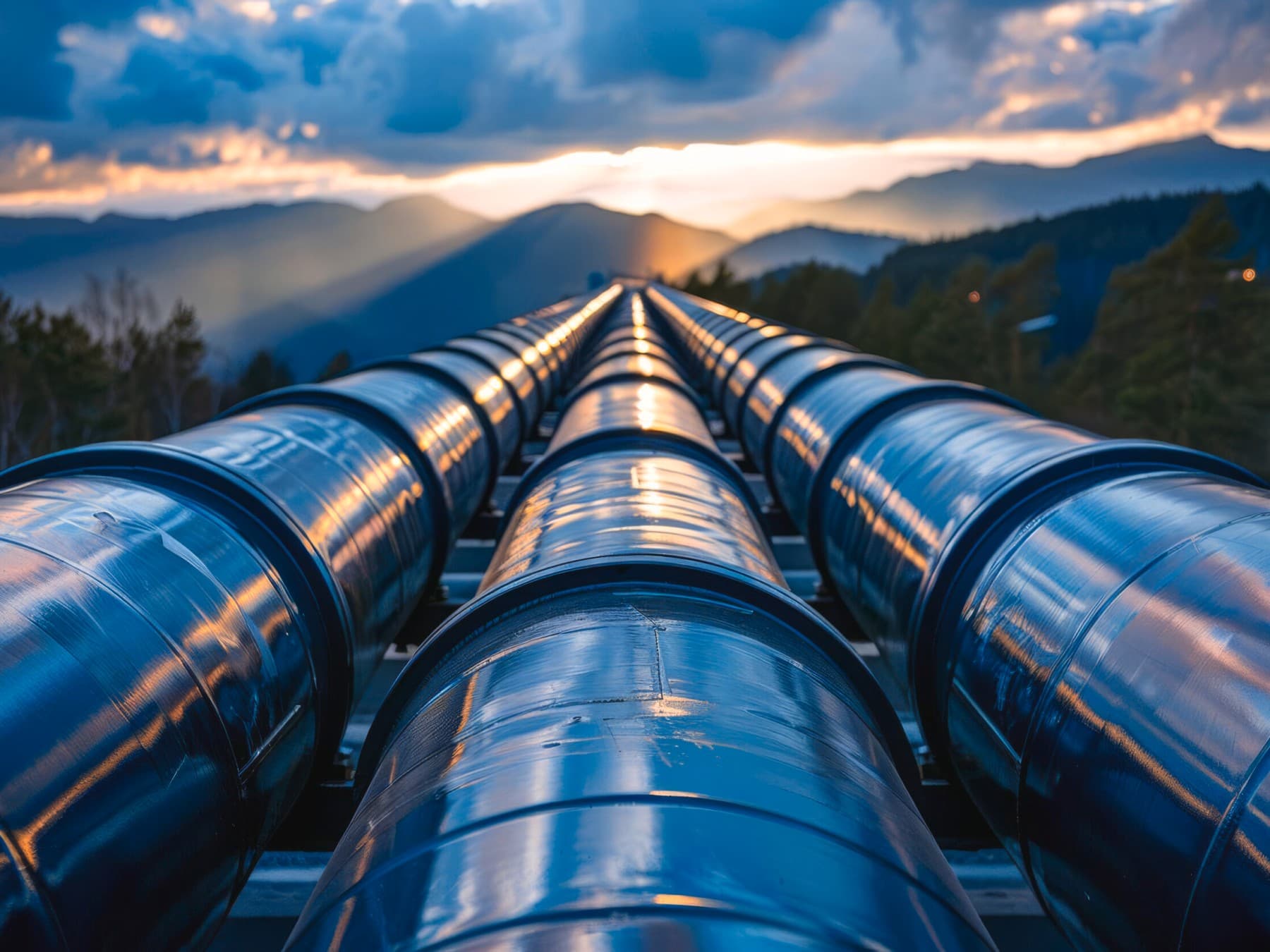 Drie gasleidingen die bovengronds lopen