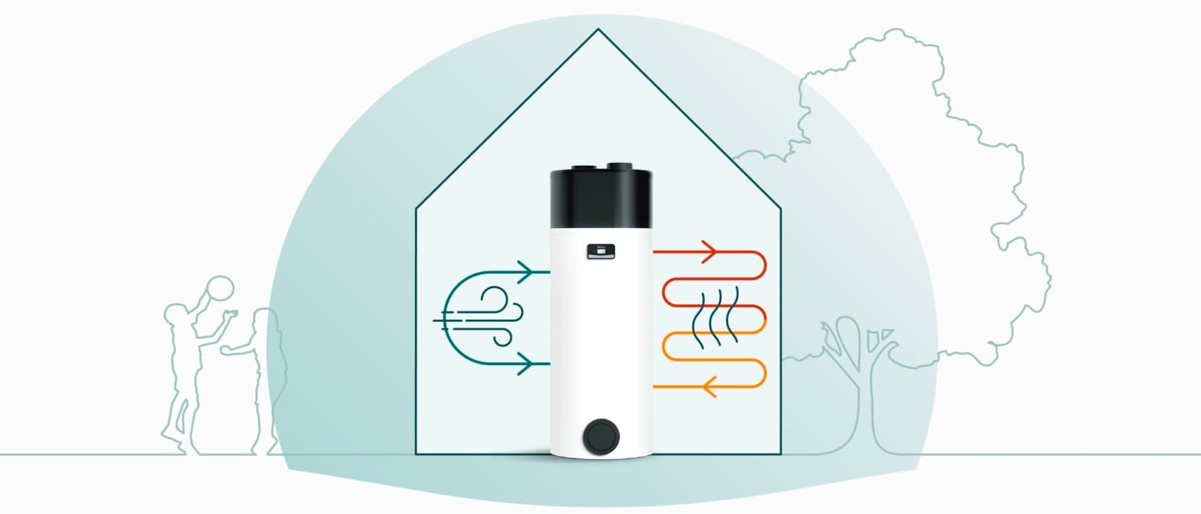 Grafische weergave van hoe een warmwaterwarmtepomp werkt