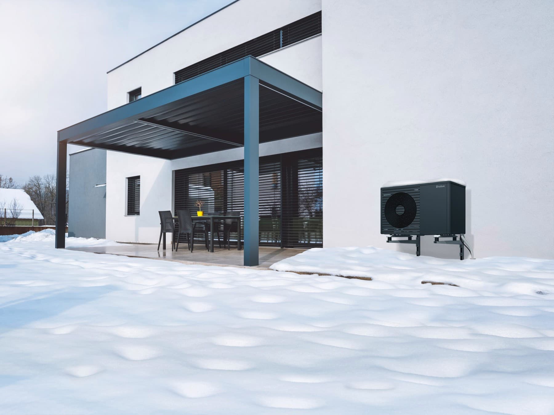 Buitenkant van het huis in de winter.