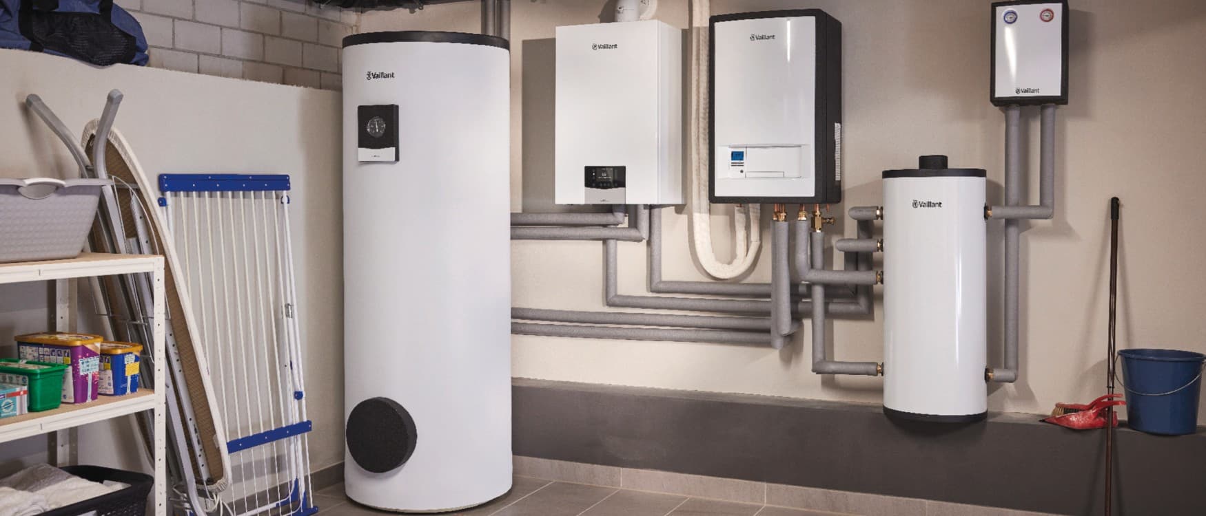 Een hybride systeem van Vaillant met gasverwarming en warmteopslag.