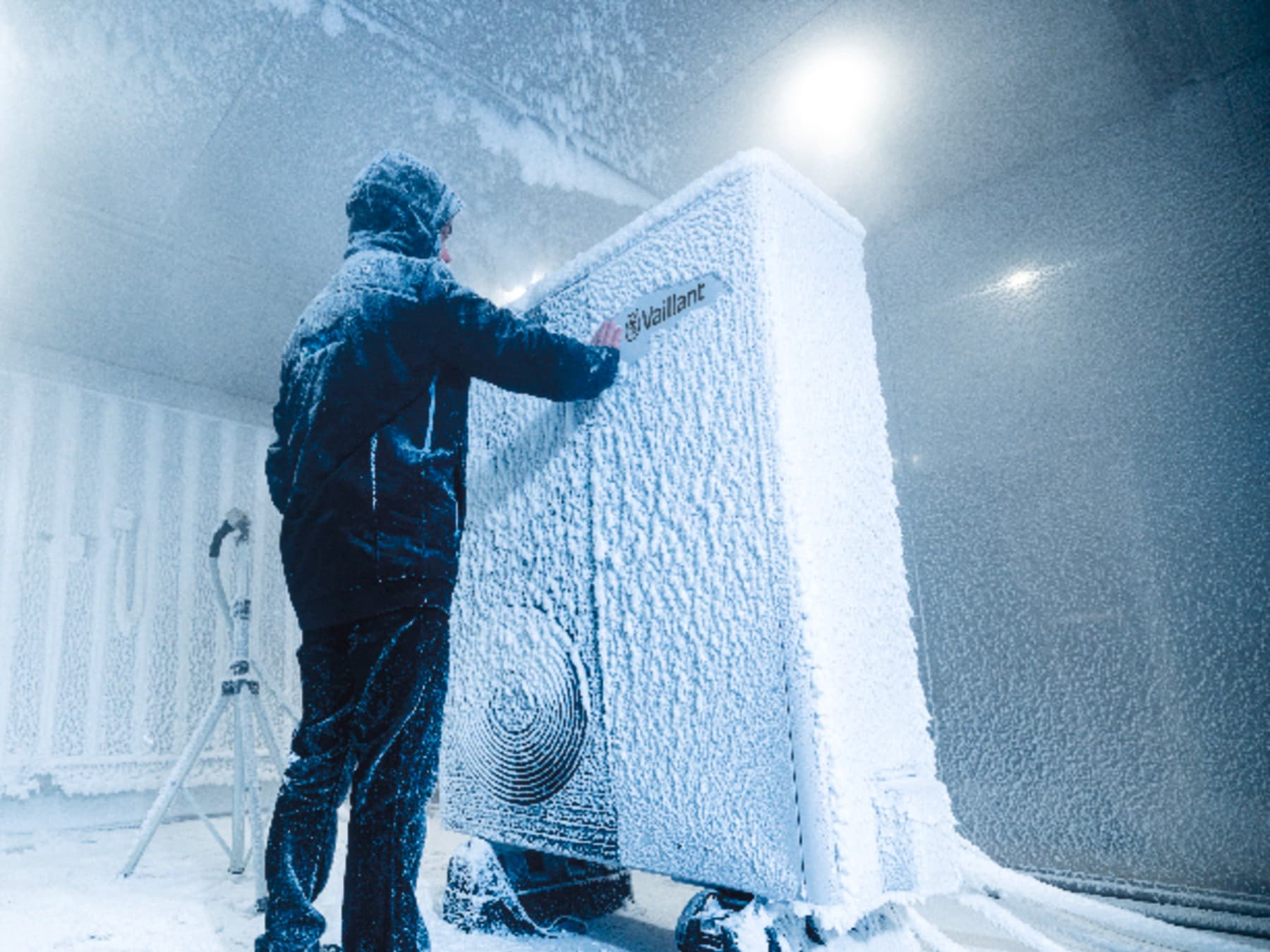 Een warmtepomp wordt getest onder extreem koude omstandigheden.